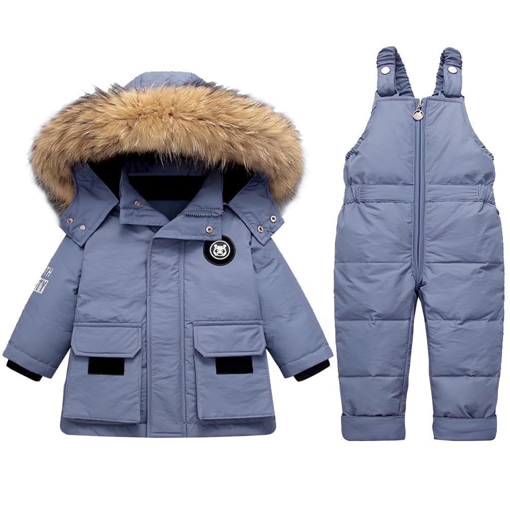Baby Kleinkind Schneeanzug Jungen Mädchen Winteranzug Winterjacke Und Skihose Mit Kaputze + Schneelatzhose 2tlg Outfit