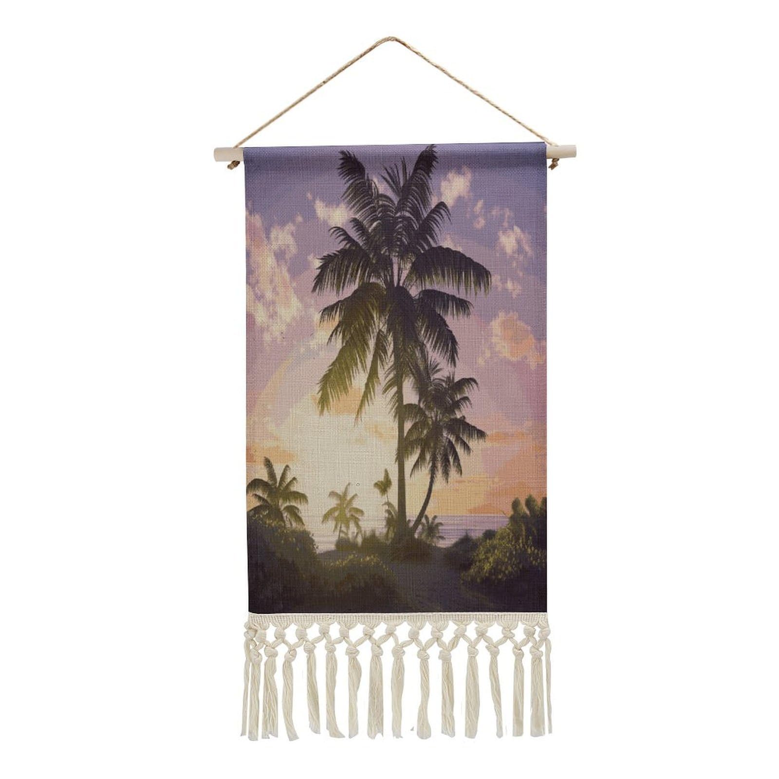 Adfgyerh Style Summer Palm Tree Tapestry With Tassels Cotton And Linen Hanging Posters, Wall Art For Travel Gift, Wall Tapestry For Office Home Decor Bedroom Living Room Decor