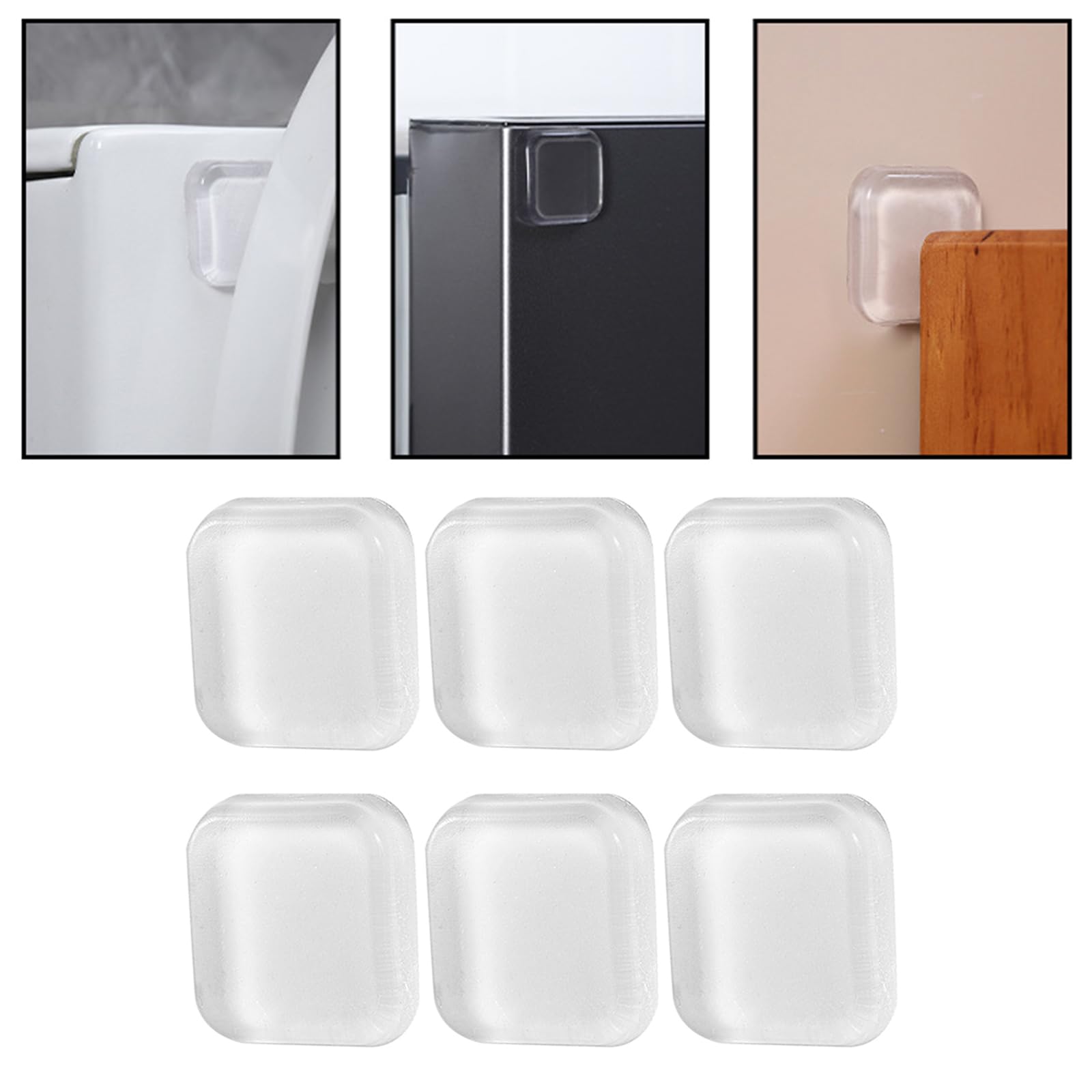 Pack of 6 Adhesive Wall Protectors Clear Square Pads Silicone Guards Absorb Shocks & Protect Wall