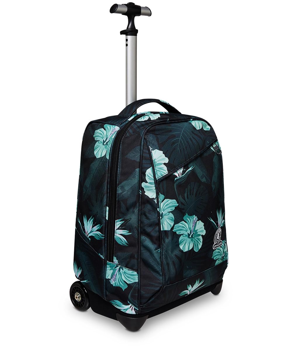 Invicta Trolley Scuola Fantasy, HIBISCUS, Azzurro e Verde, 2 in 1 con Spallacci per Uso Zaino, Scuola, Bambine e Ragazze