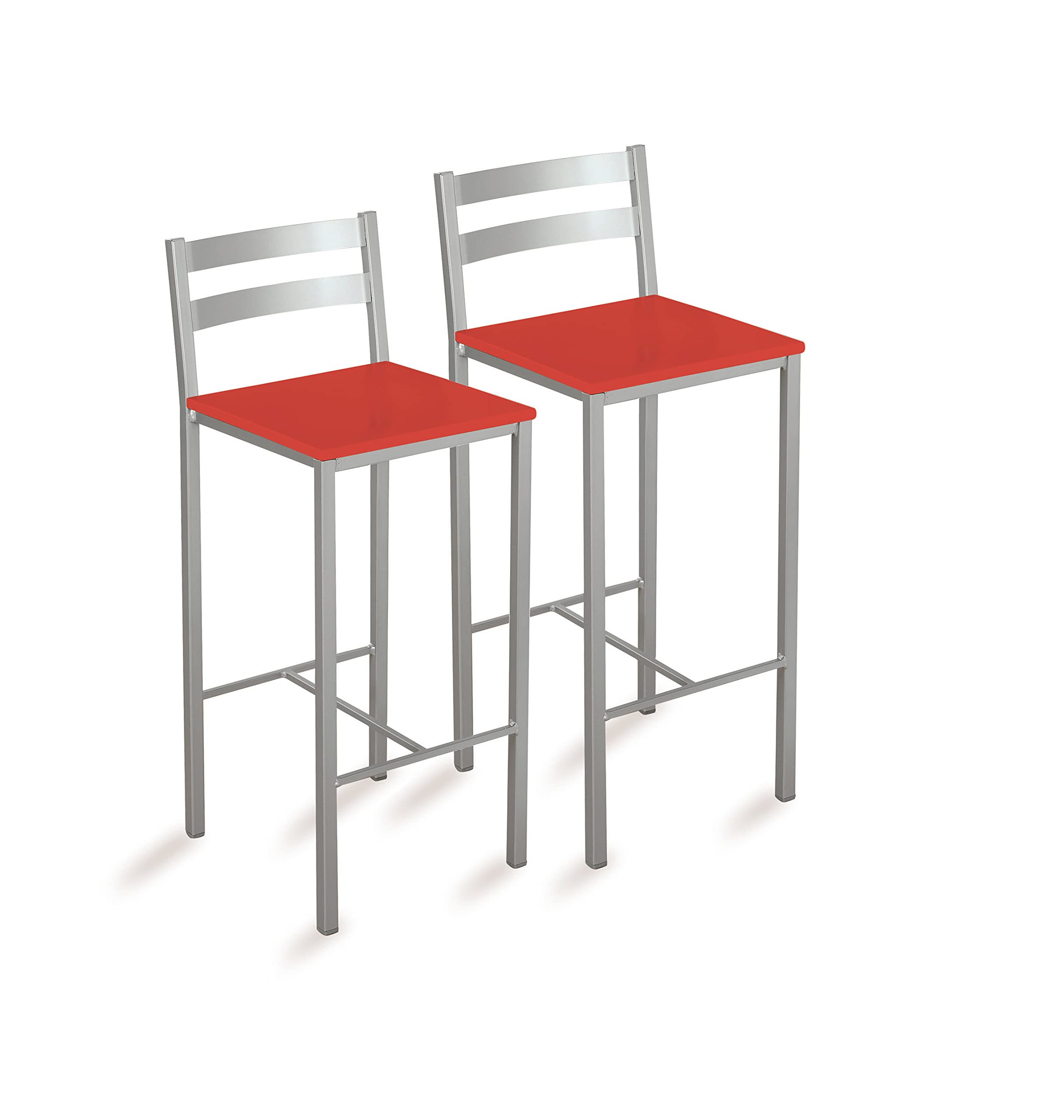 ASTIMESA Dos Taburetes Altos de Cocina con Franjas horizontales Asiento 60 cms Polipiel Rojo (TAAFRO)