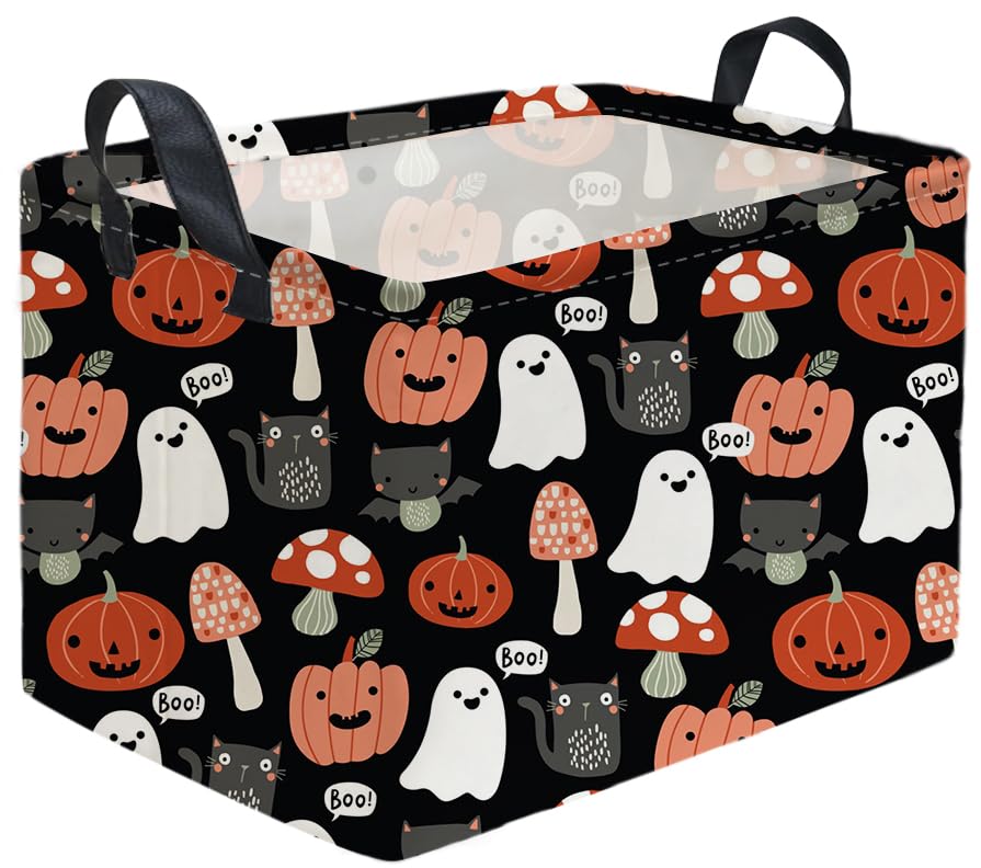 Image of Sanjiaofeng Rectangular Kids Basket Halloween Storage Bins,Cute Storage Basket with Handles.Clothers,Books,Kid's Gifts Bins. (Mushroom Halloween)