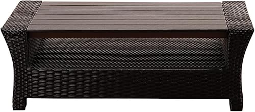 Atlantic Mesa de centro de mimbre sintética negra de hibisco con tapa de madera de plástico