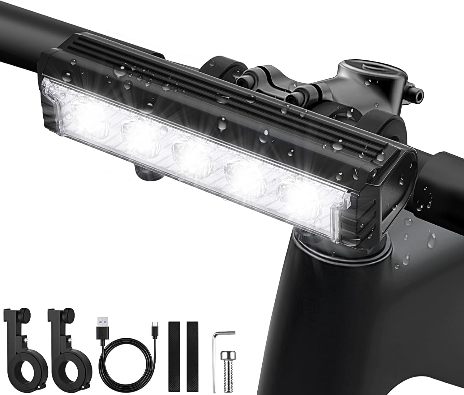 2800 Lumens 5-LED Bike Light | USB Rechargeable | 180° Wide Beam Mountain/City Cycling Headlight | IPX4 Waterproof | 5 Modes Night Riding Safety