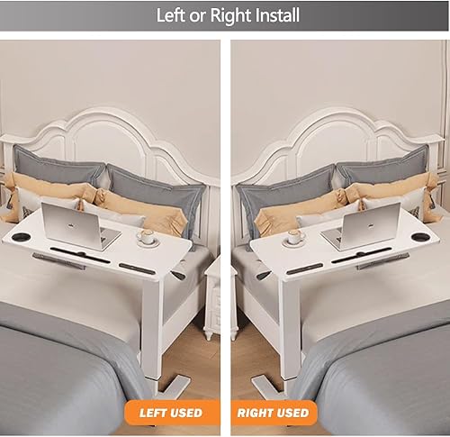 Miniatura 8 de Mesa para cama de hospital, mesas de cama neumáticas ajustables sobre la cama con ruedas ocultas y USB, carrito móvil para portátil y mesita de