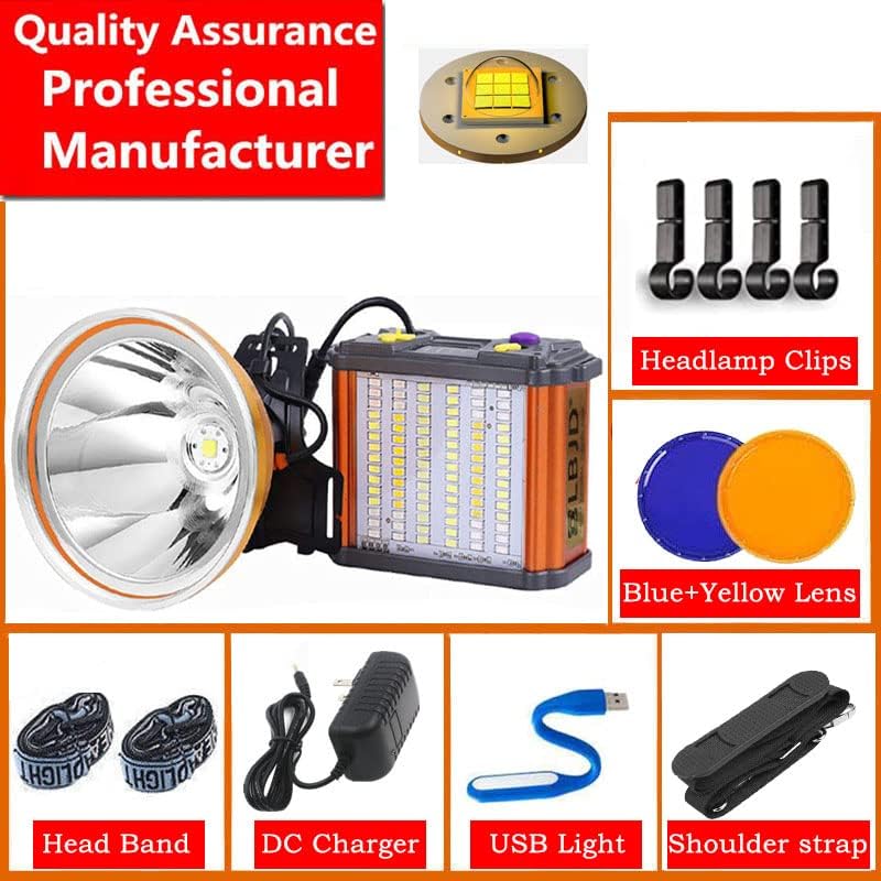 Miniatura 6 de LBJD Linterna frontal de caza recargable con cuentas salvajes superbrillantes de 9 núcleos, potente batería colorida, perfecta para caza,