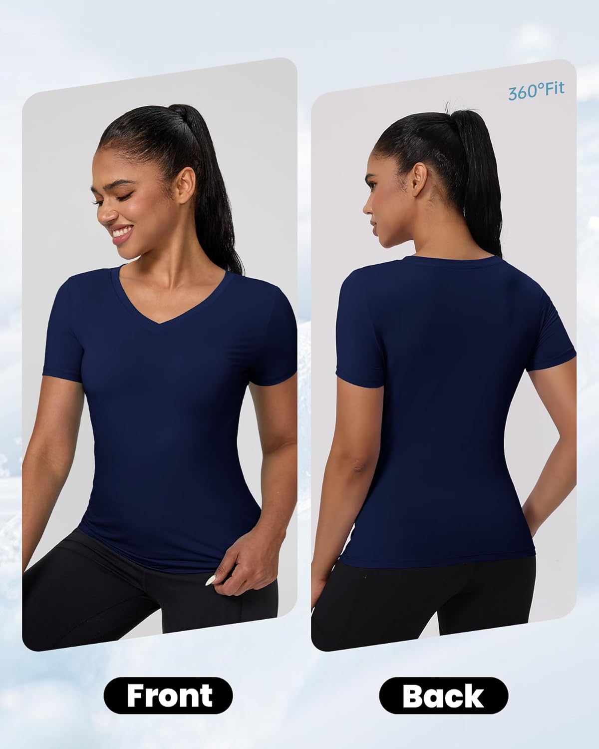 Women's V Neck Compression Shirts Short-Sleeve Athletic T-Shirt Slim Fit Workout Quick Dry Tops for Gym Sports - Image 8