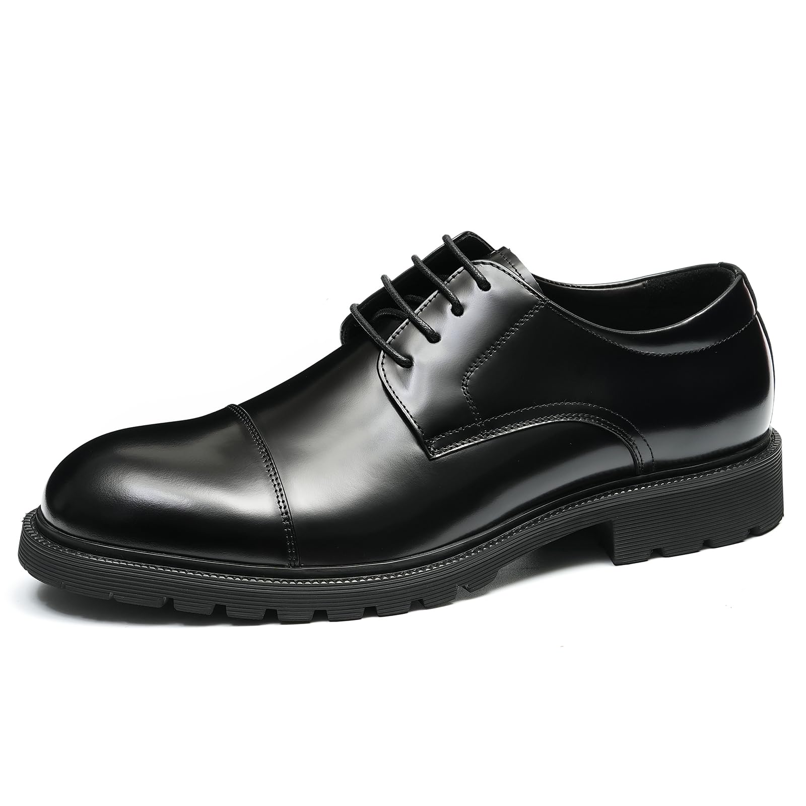 Herren Runde Zehe Bequeme Dicke Sohle Derbys Business Kleid Schuhe Anzugschuhe Formelle Echtes Leder Schnürhalbschuhe