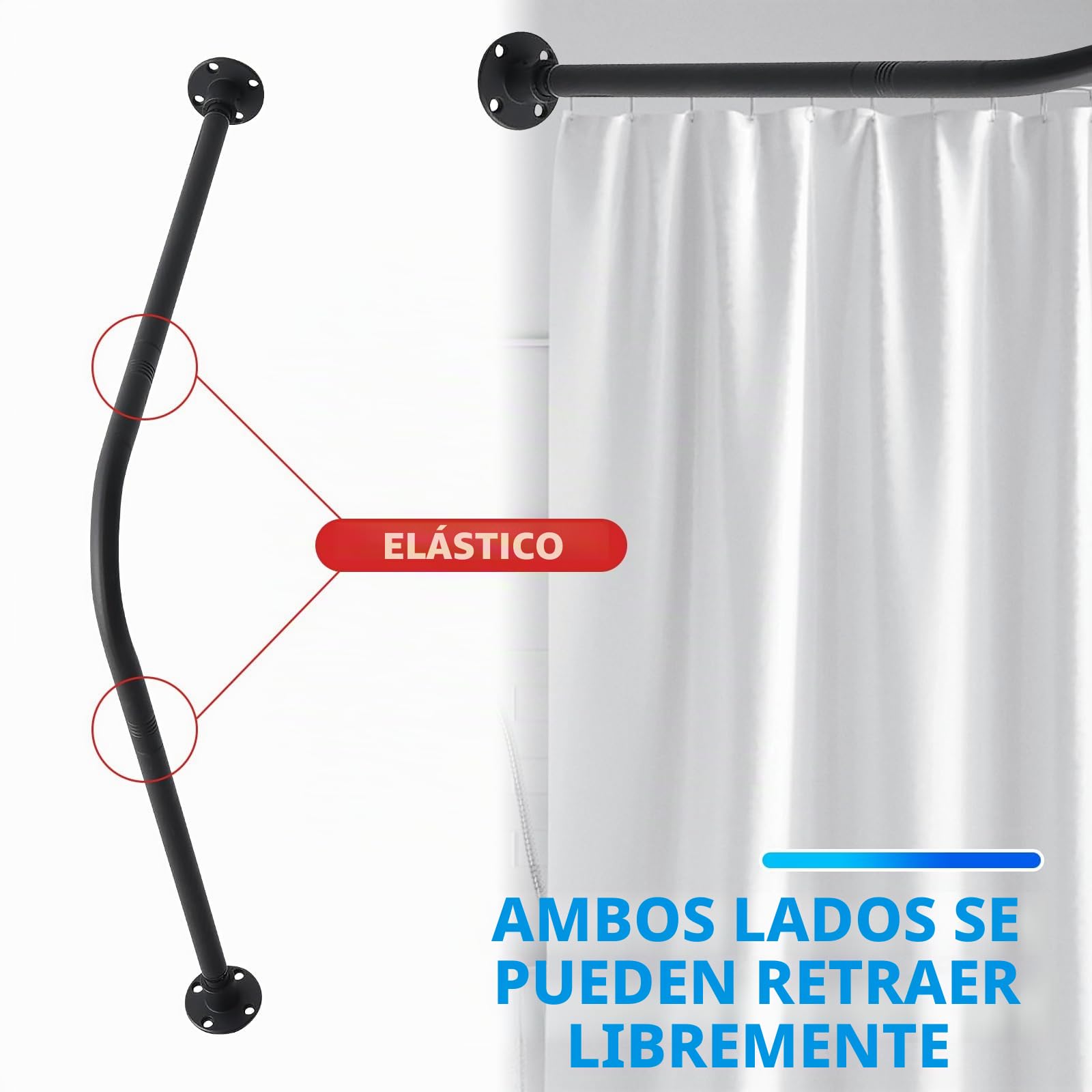 Barra Cortina Ducha Esquinera en Forma de L de 68-98 cm x 68-98 cm,Acero Inoxidable sin Flacidez,Barra de Cortina Curvada Ajustable de 90 Grados Para Baño,Para Baño Tienda De Ropa,Espacio Privado