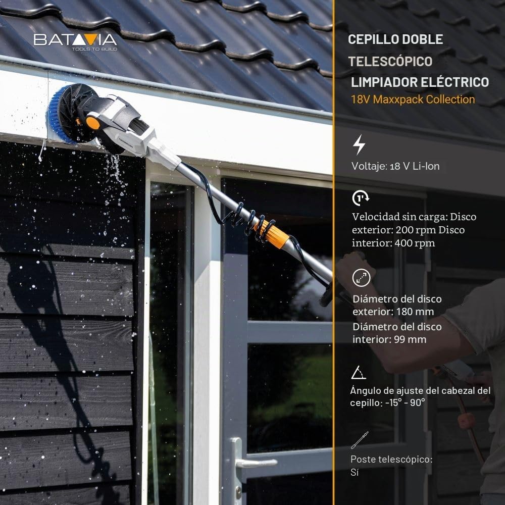Brocha motorizada telescópica 18V sin cable Twin Brush - Batavia - - sin batería ni cargador