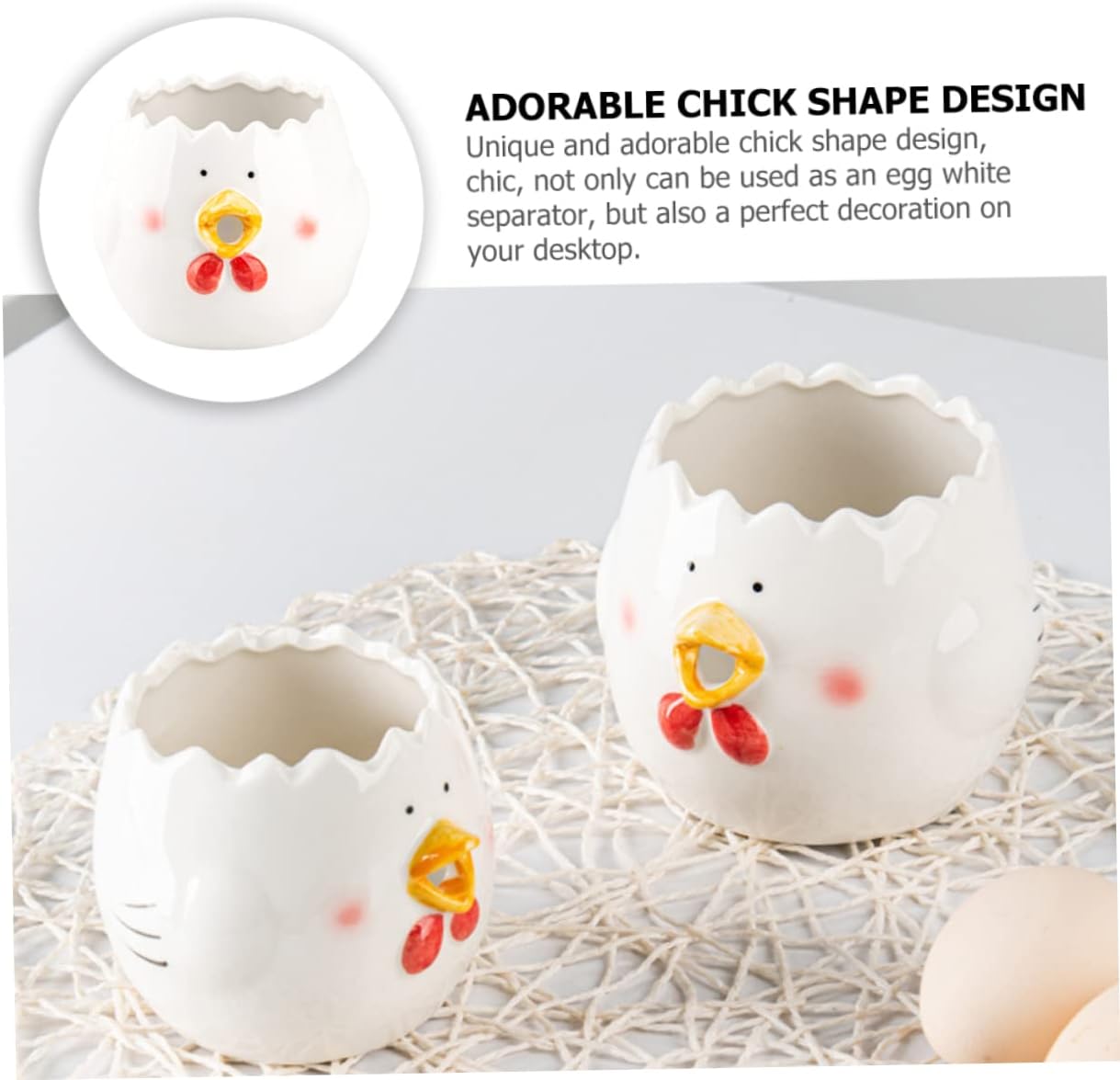 PRETYZOOM Cute Ceramic Egg Separator Tool Funny Chicken Design Dishwasher Safe for Baking Egg Yolk and White Separator for Home and Kitchen Use