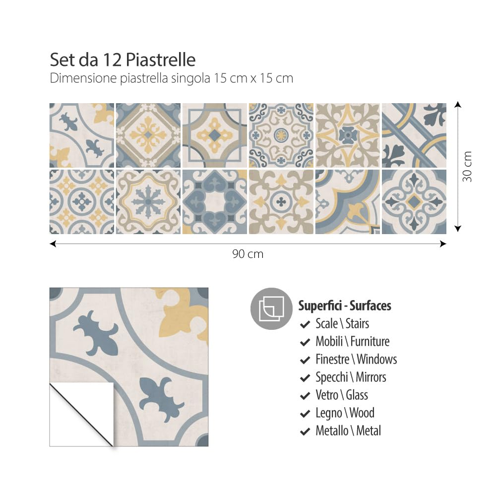 RE-COVERTILES Adesivi Per Piastrelle Bagno E Cucina: 32 Pezzi 15x15 Cm, Made In Italy, Effetto Cementine