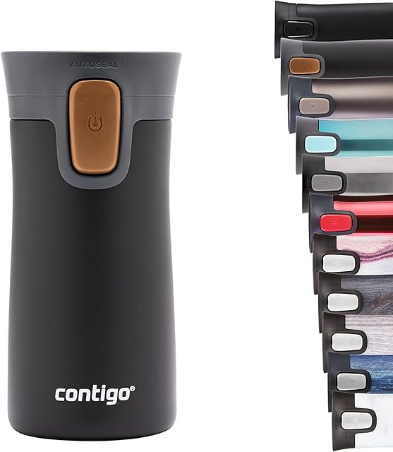 Contigo Pinnacle Autoseal Travel Mug, Stainless Steel Thermal Mug, Vacuum Flask, Leakproof Tumbler, Coffee Mug with BPA Free Easy-Clean Lid, 300 ml, Black with Bronze Lid