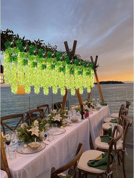 Green Wisteria Flower Vines, 3.8 Feet Green Wisteria Hanging Flowers Garland, 12 Pack (Green)