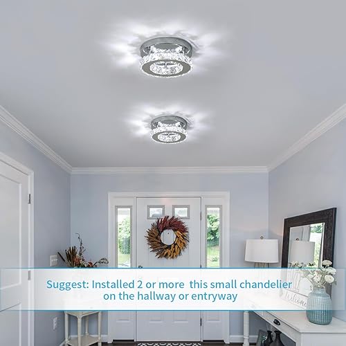 Miniatura 3 de DAXGD Mini candelabros de cristal modernos de montaje empotrado, luces de techo de cristal de forma redonda cerca del techo para baño, dormitorio,