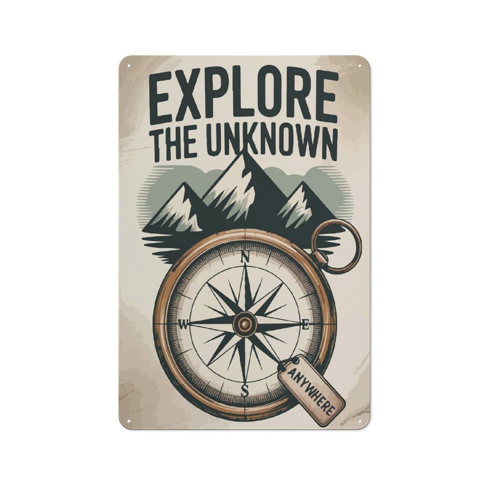 Junmoney Explore The Unknown Compass Adventure Tin Wall Plaque 30X20cm With For Hallway Wall, With Clear Retro Wall Decor Character