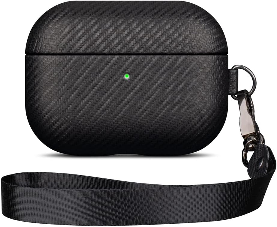 LOPIE AirPods Pro 1 Case Cover (Not for AirPods Pro 2nd Gen), Handmade AirPods Pro 1st Generation Case Protective Cover, Carbon Fiber Style Vegan Leather Case for Women/Men- Black
