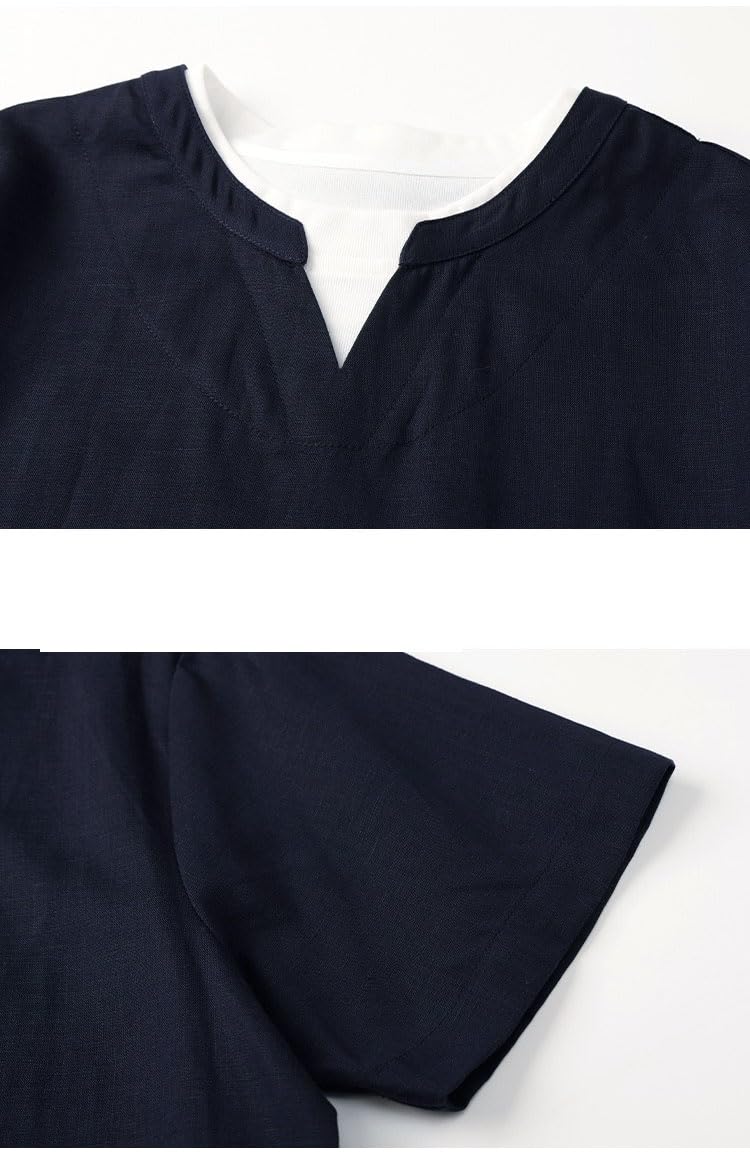 Men's Summer Tencel Linen Lightweight Short Sleeve Set Casual Shorts 2 Piece Outfit