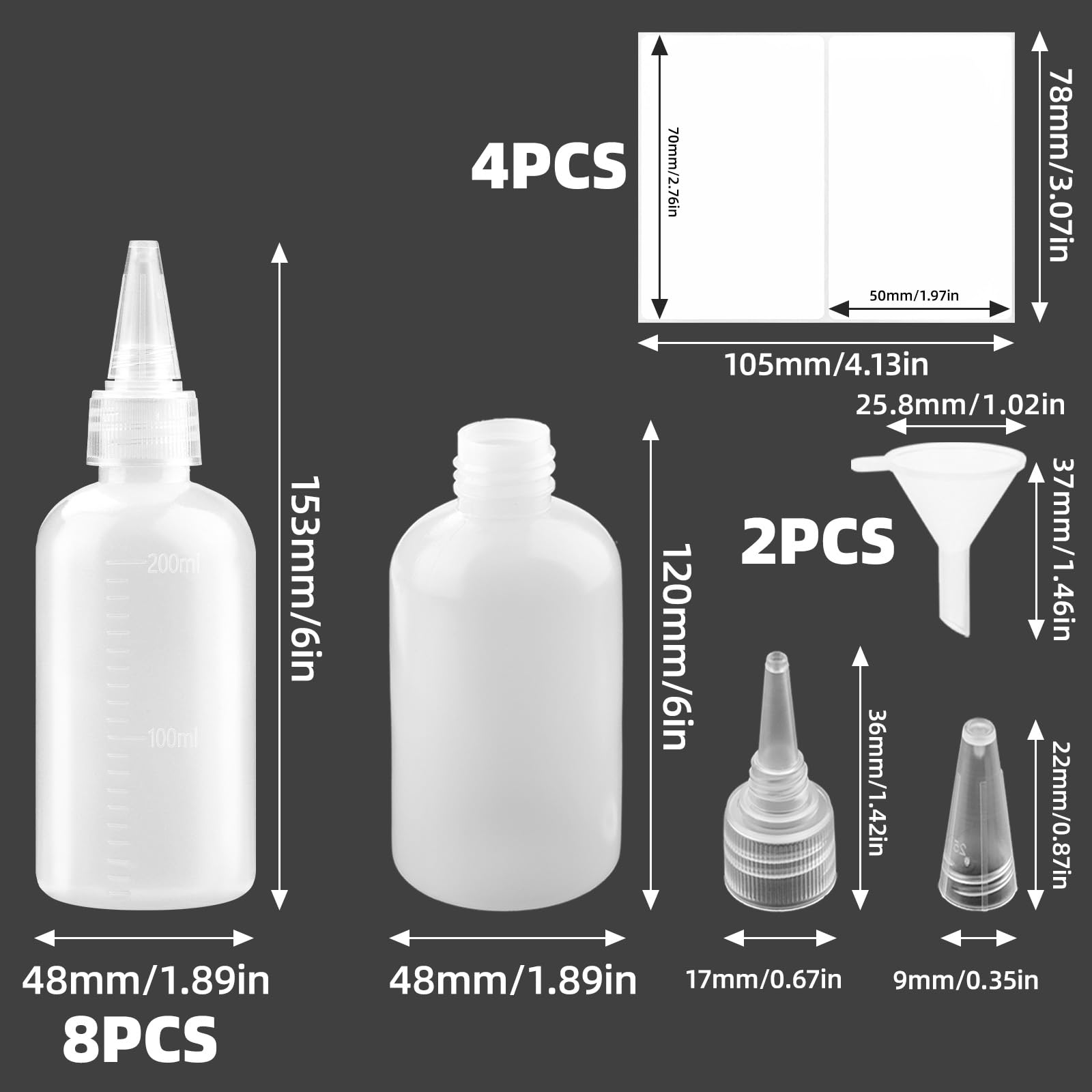 DKBT 8 sztuk butelek wyciskanych 200 ml z dozownikiem, butelka na sosy i olej, plastik HDPE, bez BPA, szczelna, do kuchni