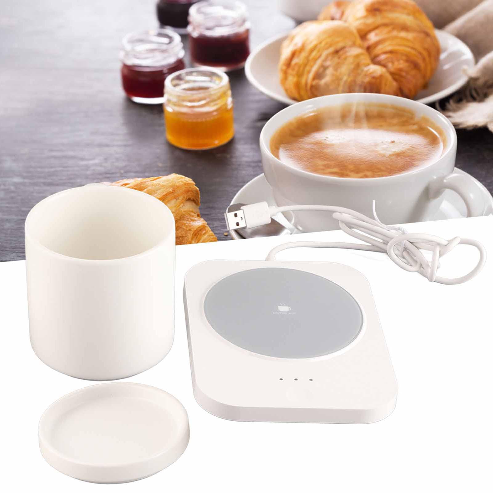 Scaldatazze Alimentato Tramite USB da 55 ℃ - Scaldatazze Per Latte con 3 Impostazioni di Temperatura, Ideale Per Scrivanie di Casa E Ufficio(Bianco)