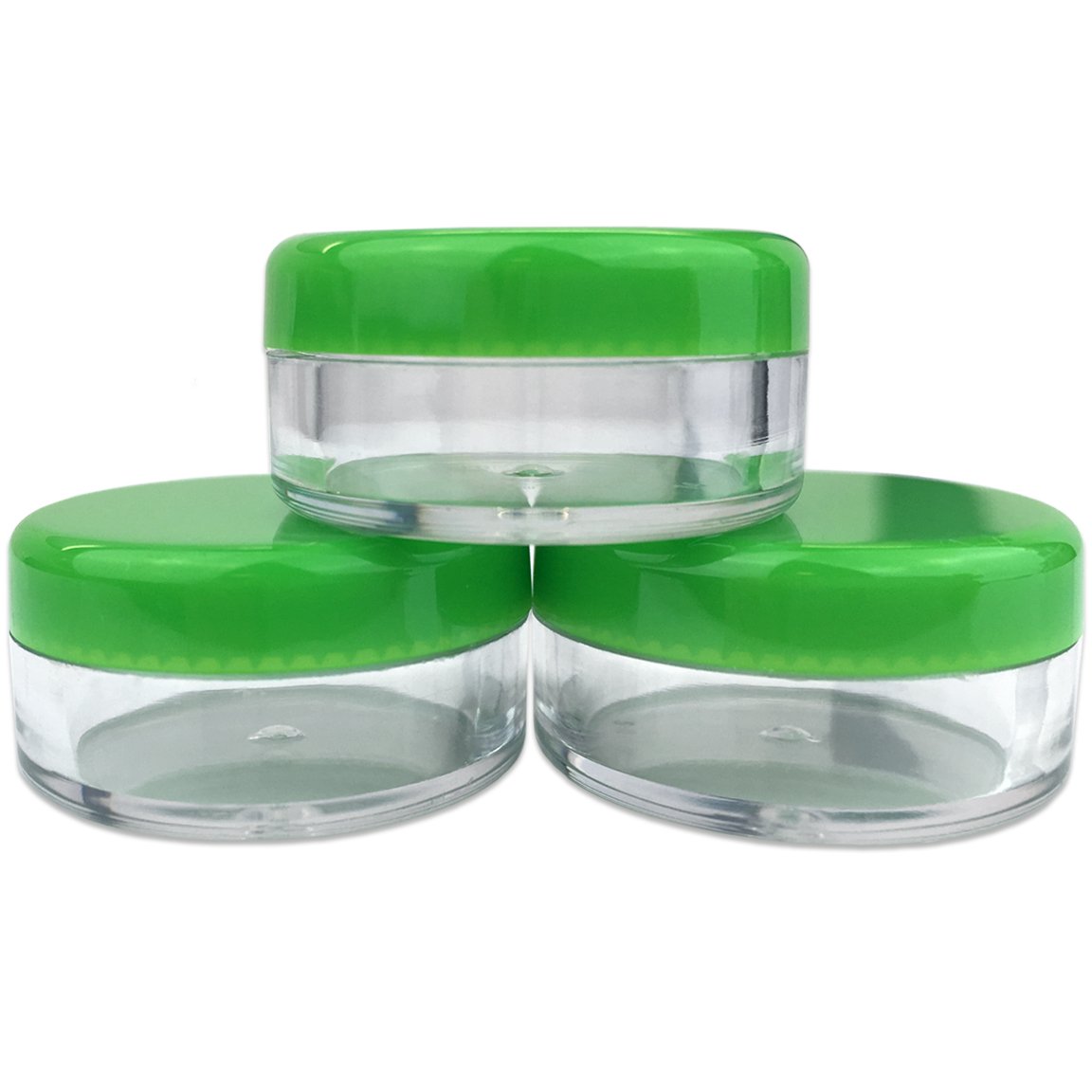 (Quantity: 50 Pieces) Beauticom 5G/5ML Round Clear Jars with GREEN Lids for Scrubs, Oils, Toner, Salves, Creams, Lotions, Makeup Samples, Lip Balms 4