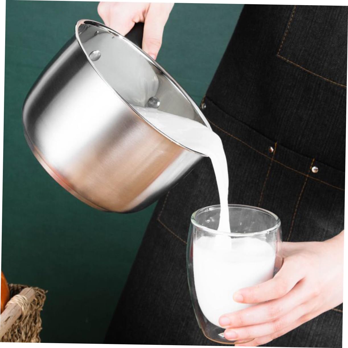 SOLUSTRE Pentola in Acciaio con in Vetro Pentola da Cucina Spessa per Latte e Zuppe Adatta e Induzione Manico Singolo Ergonomico per Uso