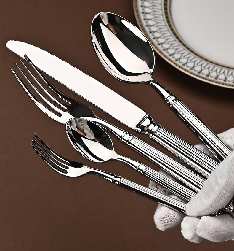 Zestaw sztućców ze stali nierdzewnej 304, 30-częściowy zestaw sztućców do domu i restauracji, noże do steków, widelce i łyżki, elegancka zastawa stołowa do jadalni