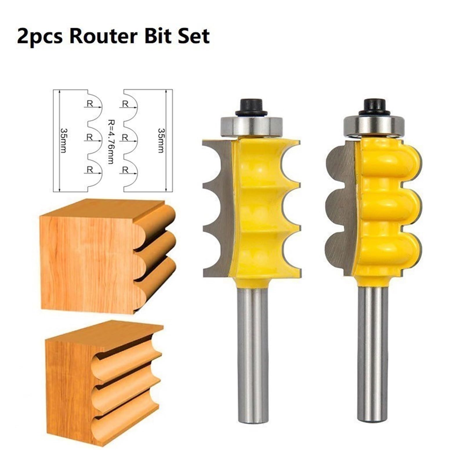 1/2 szt. Potrójny koralik 8mm Shank &Potrójny flet duży zestaw frezów do formowania linii nóż frez do drewna(2pcs Set)