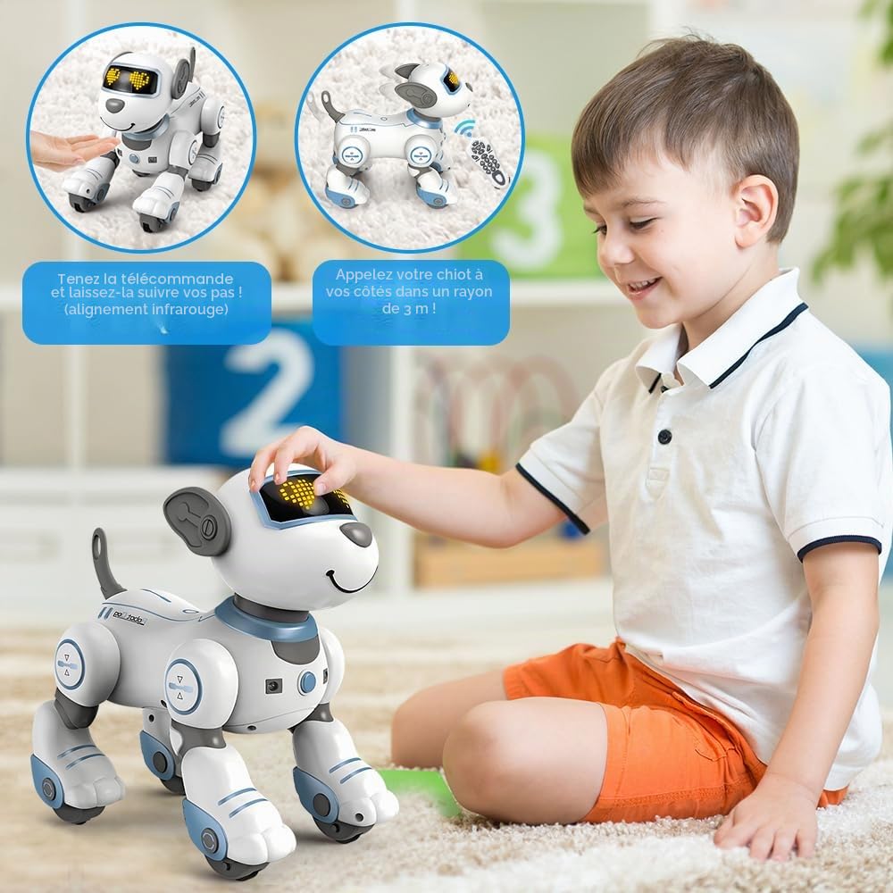 VATOS Robot chien enfant jouet télécommandé - Toucher interactif et suivi - Chien robot avec 17 fonctions - Danse programmable - Musique RC - Jouet pour fille de 3 à 12 ans