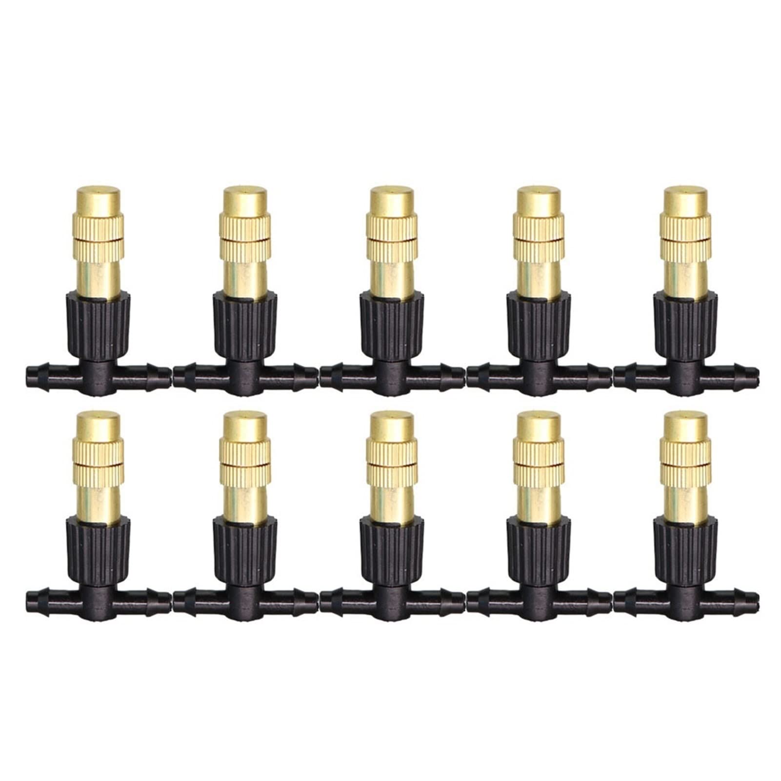 HVMBEUGOS Brass Copper Atomizing Nozzle, 10 Pcs Pressure Misting Nozzle Brass Tee Connector Kit Garden Irrigation Multicolor