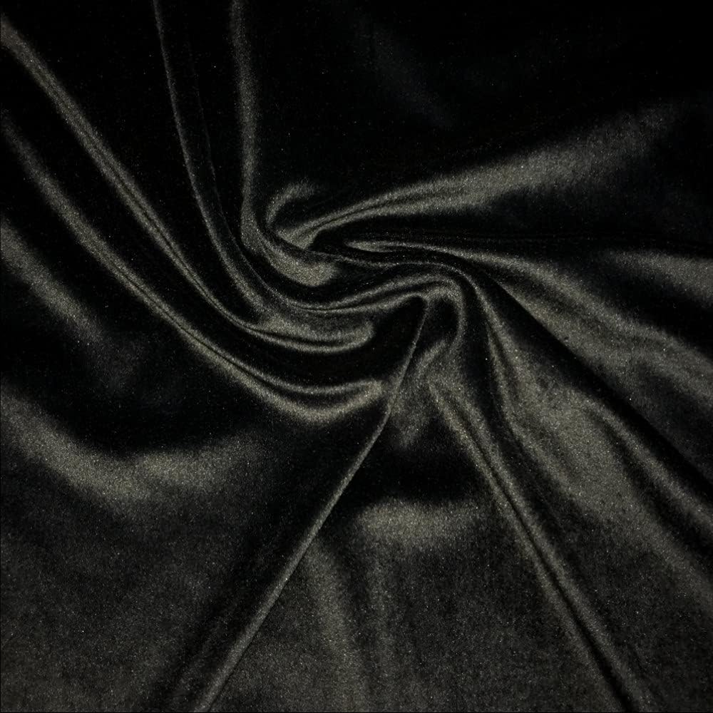 Velvet Fabric, Luxury Soft Plush Dressmaking Material, 92% Polyester 8% Elastane, (Sold Per Meter) (Black)
