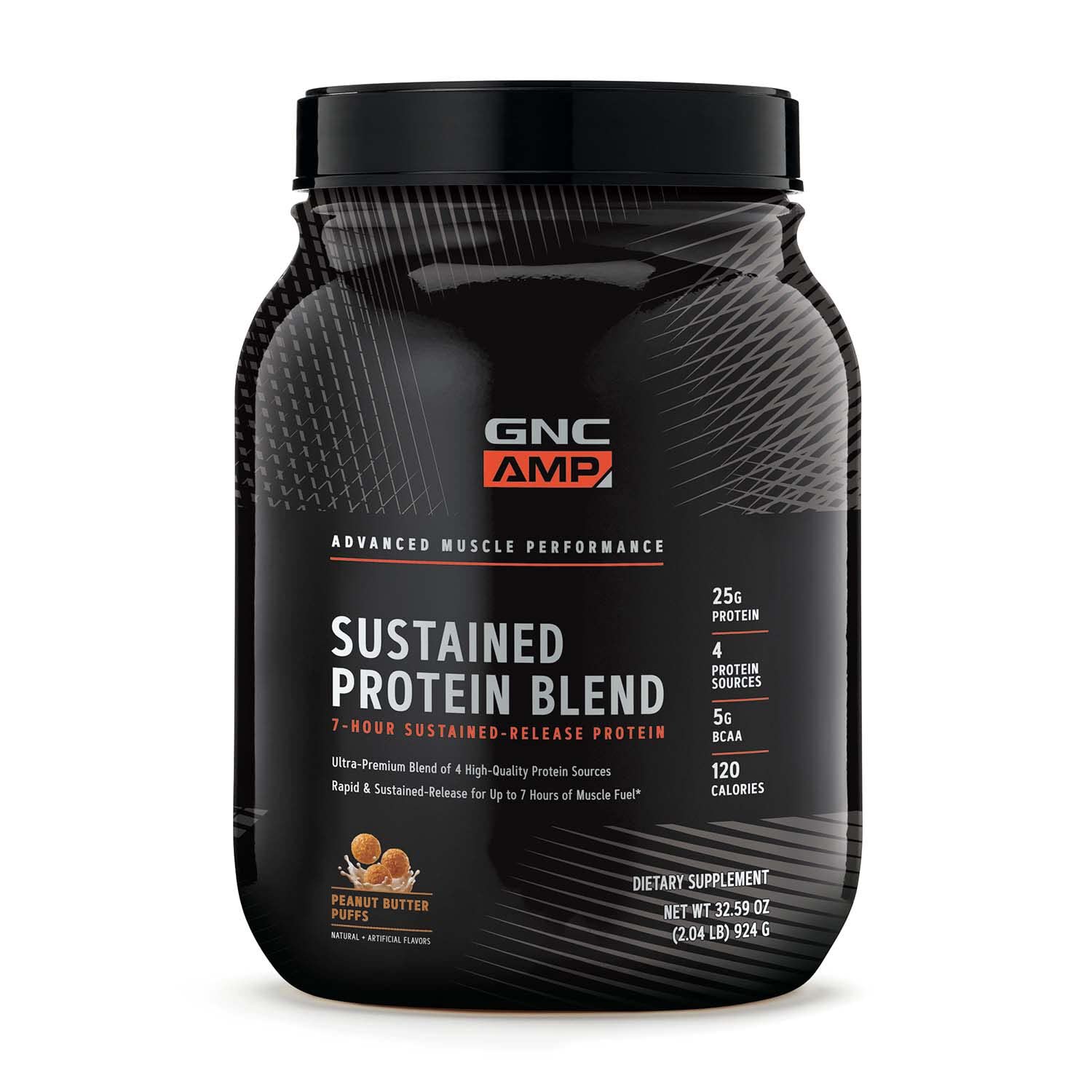 Mezcla de proteína sostenida GNC AMP, fórmula específica para el desarrollo muscular y el ejercicio, 4 fuentes de proteína de liberación rápida y sostenida, sin gluten, bocaditos de mantequilla de cacahuete, 28 porciones
