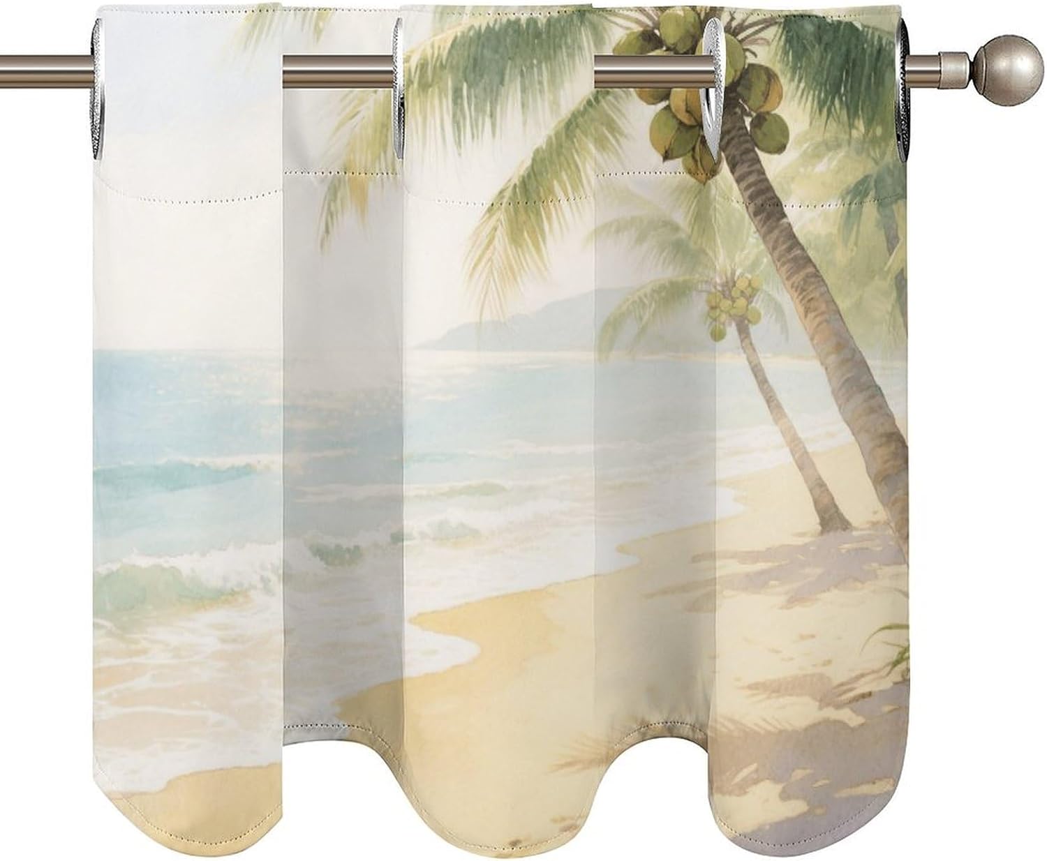 Beach Coconut Tree Curtain 2 Panels, Polyester Fiber, Blackout Insulated Window Curtain, Curtain Valance for Kitchen Dining Room Living Room Cafe Small Window 52 * 18.1 Inches