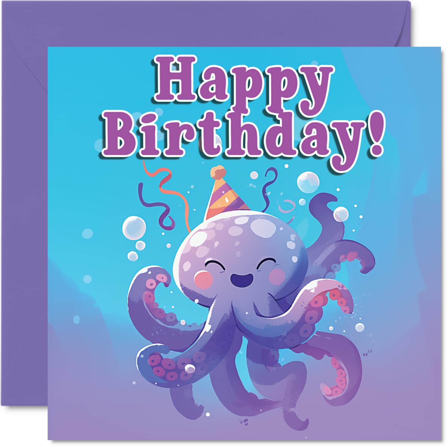 Octopus Birthday Cards - Sealife Party - Happy Birthday Card for Son Daughter Brother Sister Grandson Granddaughter Niece Nephew Cousin, 145mm Bday Greeting Cards