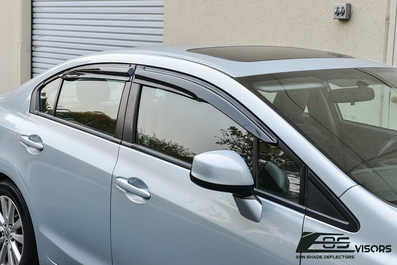 For 2012-2015 Honda Civic Sedan JDM Wavy Mugen Style Window Visors Rain Guards