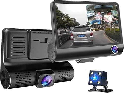 Cámara de tablero Full HD 1080P con tarjeta SD de 32 GB, pantalla de 4 pulgadas, 3 cámaras, cámara frontal gran angular 170, visión nocturna, WDR,