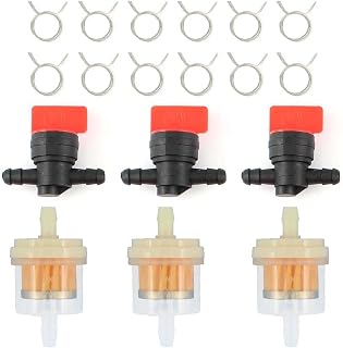 MOTOKU 1/4" Inline Fuel Filter Shut Off Valve Kit with Clamps for Briggs Stratton John Deere Kawasaki Lawn Mower Tractor Motorcycle