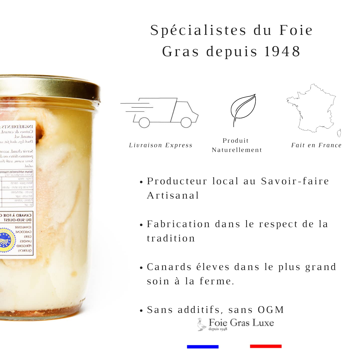 Confit de Canard du Sud-Ouest - 4 cuisses - 100% Landes FRANCE - SANS Conservateurs, SANS additifs, SANS OGM - 3/4 personnes (1.25)