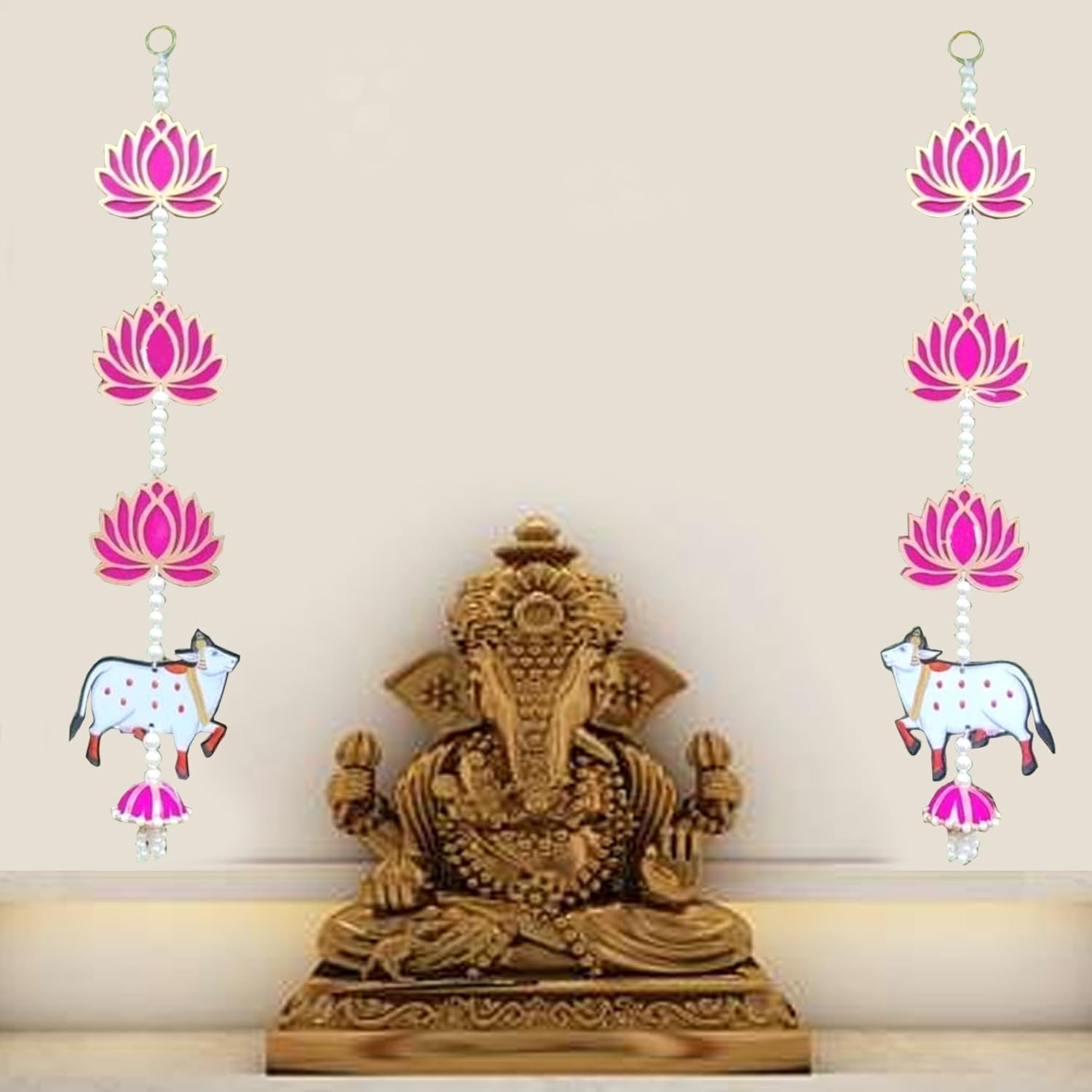 BENAVJI Presents Handmade MDF Wooden Lotus with Cow Door Toran Jhumka Style Hanging for Diwali Decoration Wall Hangings for Home Decor, Temple, Main Door Entrance 60 Cm Length Pack of 2 - Image 8 thumbnail