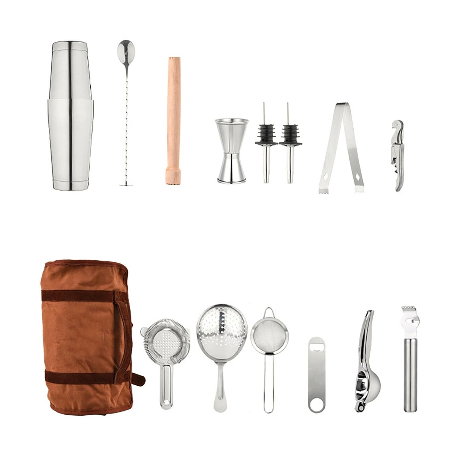 Juego De Coctelera, Juego De Coctelera De Acero Inoxidable De 15 Piezas con Bolsa De Almacenamiento, Diseño De Separación De Dos Etapas Sellado Y Sin Fugas para Bares, Cafeterías