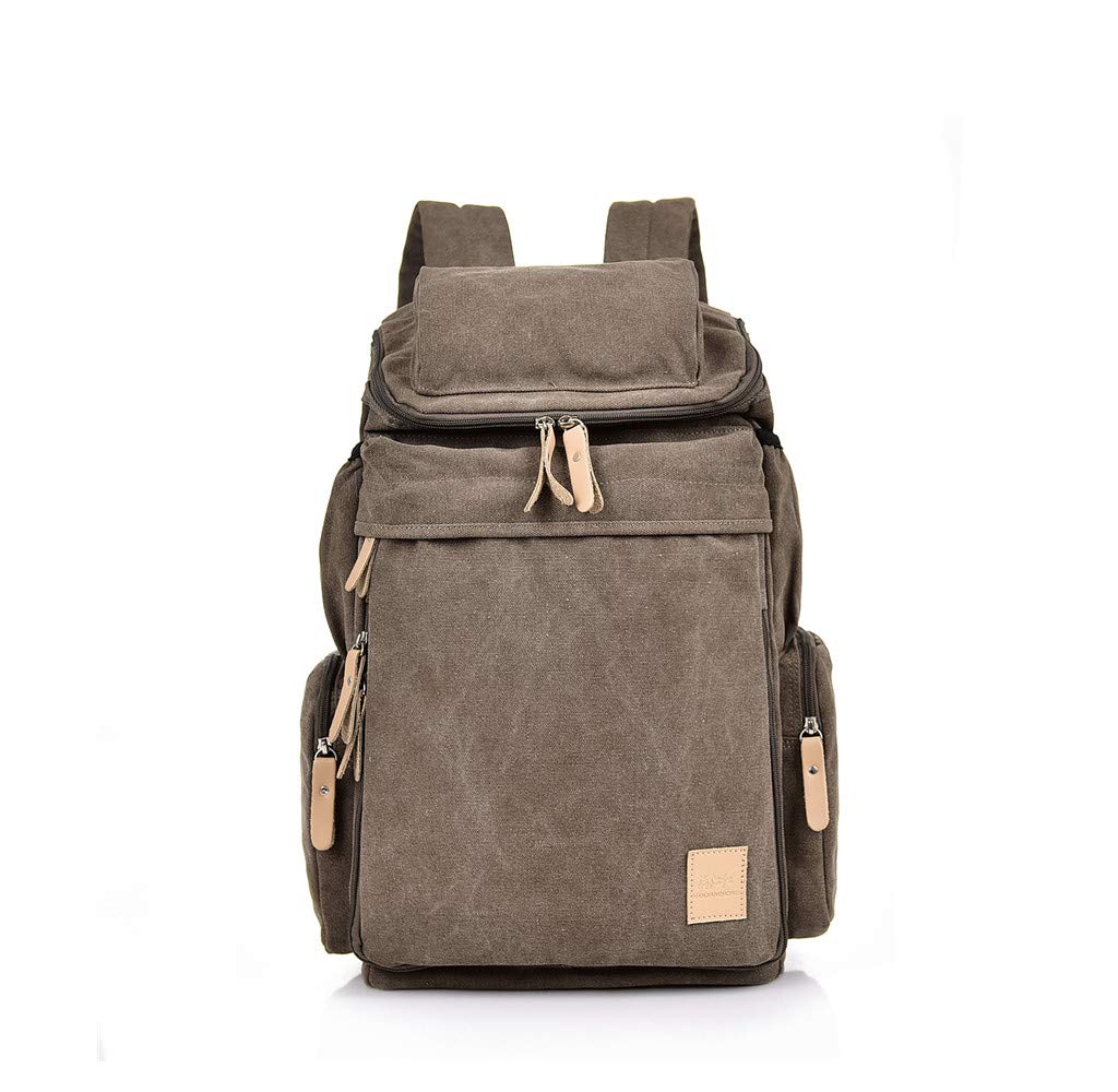 Canvas Backpacks, Popoti Women Men Laptop Backpack Rucksack Bookbag Unisex Daypacks School Backpack for Outdoor Sports Traveling Hiking Large Capacity (Coffee, 30X19X58cm)