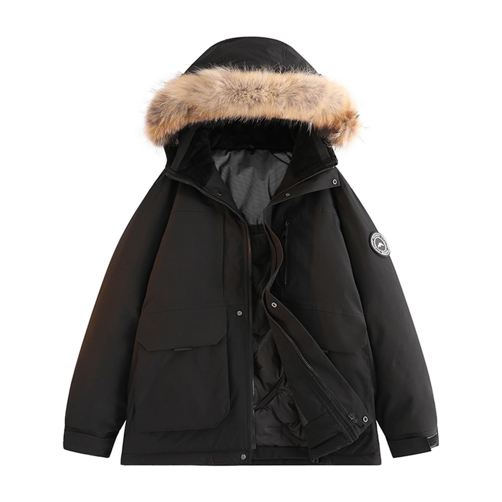 Mens Winter Warm Parka Jackets Big and Tall Full Zip Hood Padded Coats Casual Outdoor Windproof Ski Hiking
