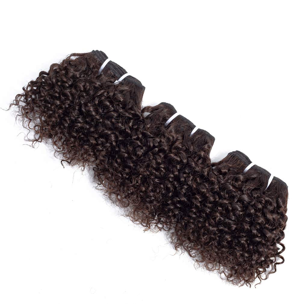 cheveux crépus et frisés trames de cheveux humains péruviens crépus bouclés 6 pouces(15,2 cm) Style Bob couleur noire naturelle (couleur brun clair, 6 pièces 6 pouces)
