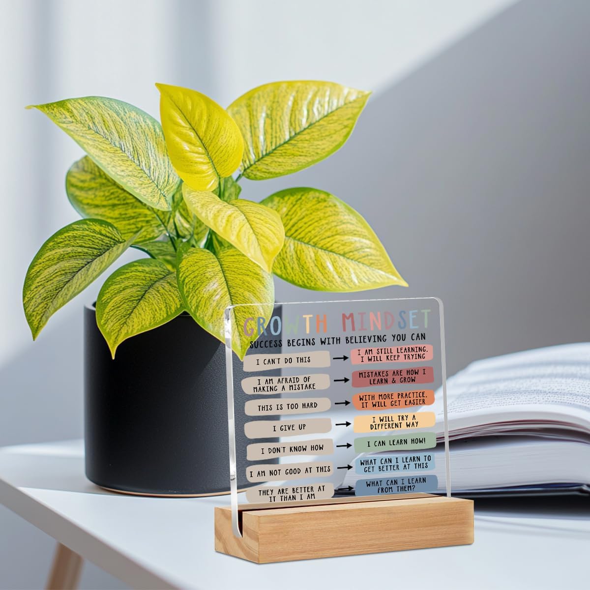 Growth Mindset Table Desk Decors, Positive Affirmations Acrylic Sign, Inspirational Gifts for Women, Counseling Room Therapy Office Home Classroom Bedroom Decor - Image 3