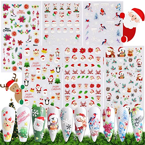 6 hojas Pegatinas Uñas Navidad Relieve 3D Pegatinas Navideñas para Uñas Adhesivas Decoración Nail Art Navidad