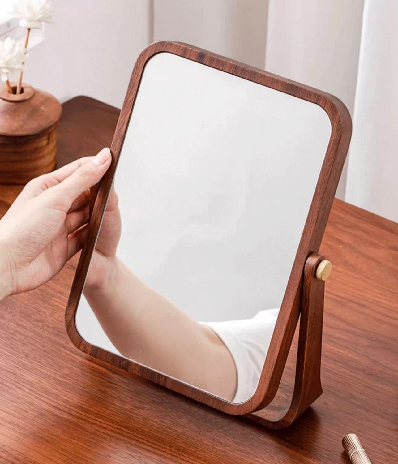 MGEMJMJ Tabletop Makeup Mirror with Stand 360 Degree Rotatable