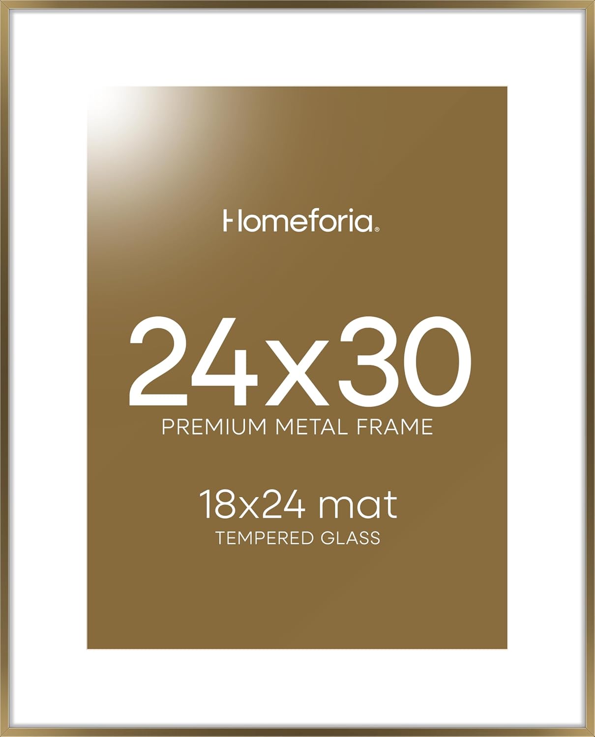 Homeforia 24x30 Picture Frame Bronze, Premium Metal 24x30 Brass Poster Frame with Mat for 18x24 Photo, 24 x 30 Bronze Puzzle Picture Frames for Wall, Tempered Glass, Wall Hook Included, Set Of 1 24x30 Bronze