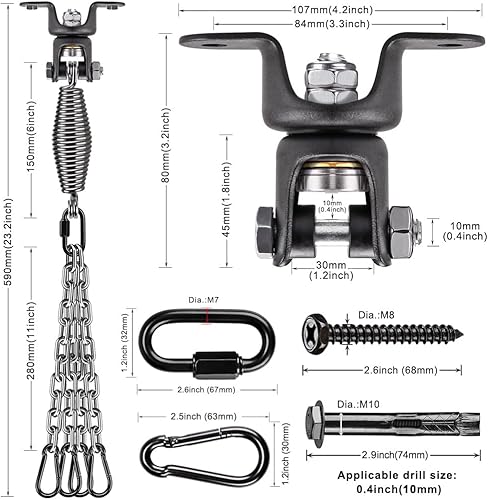 Miniatura 6 de BeneLabel Heavy Bag Ceiling Mount with Spring & Chains 360 Rotation Punching Bag Ceiling Hanger with Bearings Boxing Bags Holder Hardware with 2