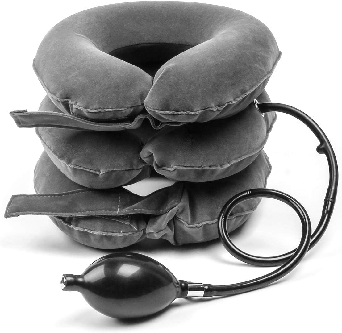 Neck Traction Device, 3 Layers Inflatable Neck Traction Reduce Head & Shoulder Pain, Adjustable Cervical Neck Stretcher Collar
