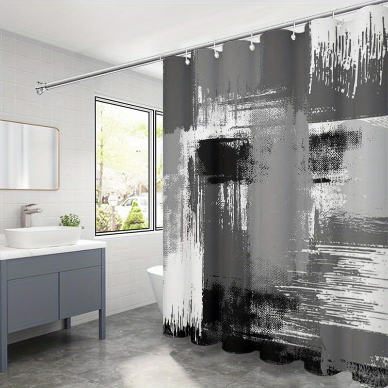 Rideau de douche abstrait gris et noir en polyester imperméable 160x230 cm pour salle de bain
